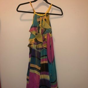 Multi colored dress with ruffle top and pockets